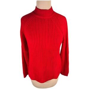 Banana Republic Red Ribbed Mock Neck Sweater – Size Medium – Cotton Wool Blend